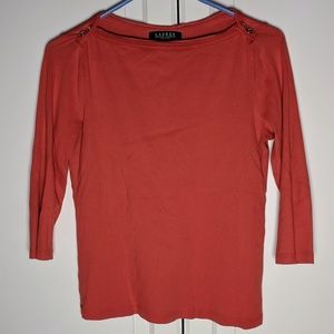 Lauren Ralph Lauren Orange Boatneck 3/4 Sleeve